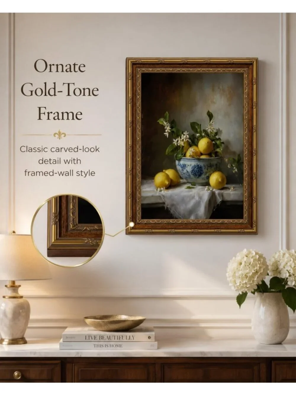 Lemon Still Life Wall Art - Gold Framed Kitchen Canvas Print 16x24, Home Decor